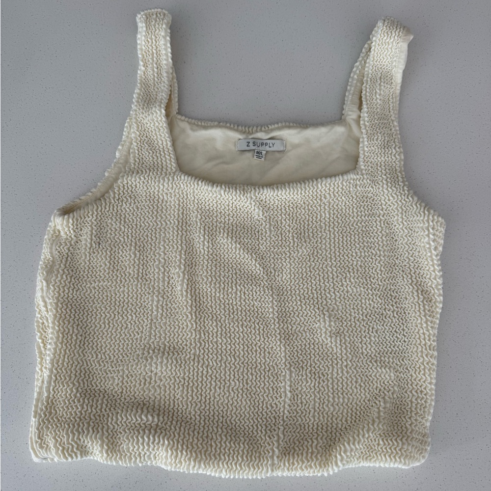 Z Supply Cream Textured Knit Tank Top Cream White M/L